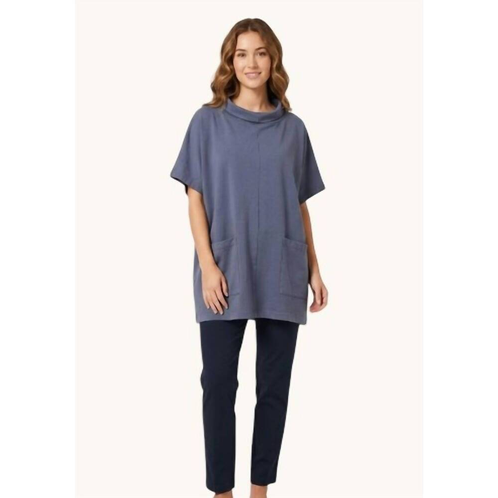 NEW PACIFIC COTTON relaxed fit mock neck tunic top in periwinkle